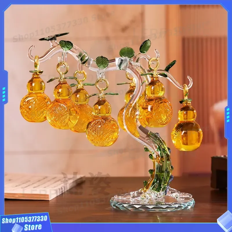 Handmade Crystal Glass Gourd Tree Feng Shui Ornament Advanced Crafts Model for Home Decor Wholesale Unique Design Gift Item