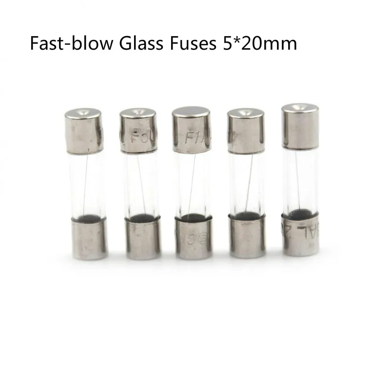 25pcs Veloce Colpo Rapido Tubo di Vetro Fusibili Fusibile 5x2 0/6x30mm 0.1A 0.2A 0.5A 1A 2A 2.5A 3A3.15A 4A 5A 8A 10A 15A 20A 30A 250V