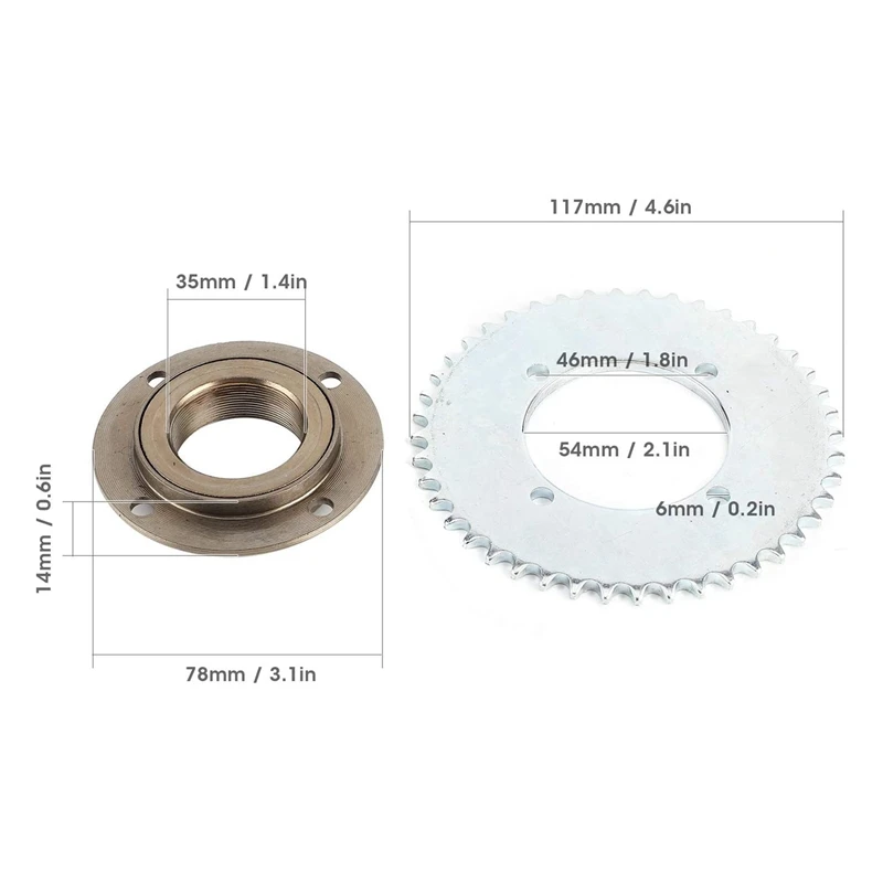 78Mm OD 4 Hole Toothless Flywheel + T8F 44T 54Mm Rear Chain Sprocket Fits For 43Cc 49Cc Mini Pocket Gas Scooter ATV