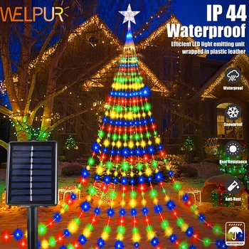 Lumières solaires de décoration de vacances LED guirlandes lumineuses de noël USB 8 Modes intérieur extérieur étoiles lumineuses suspendues fée Flash lumières