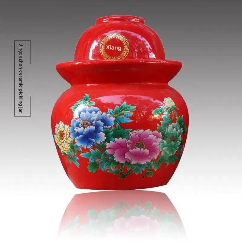 Chinese water sealed pickled Chinese cabbage jar Jingdezhen porcelain small, medium and large double lid sealed pickle jar - view 4