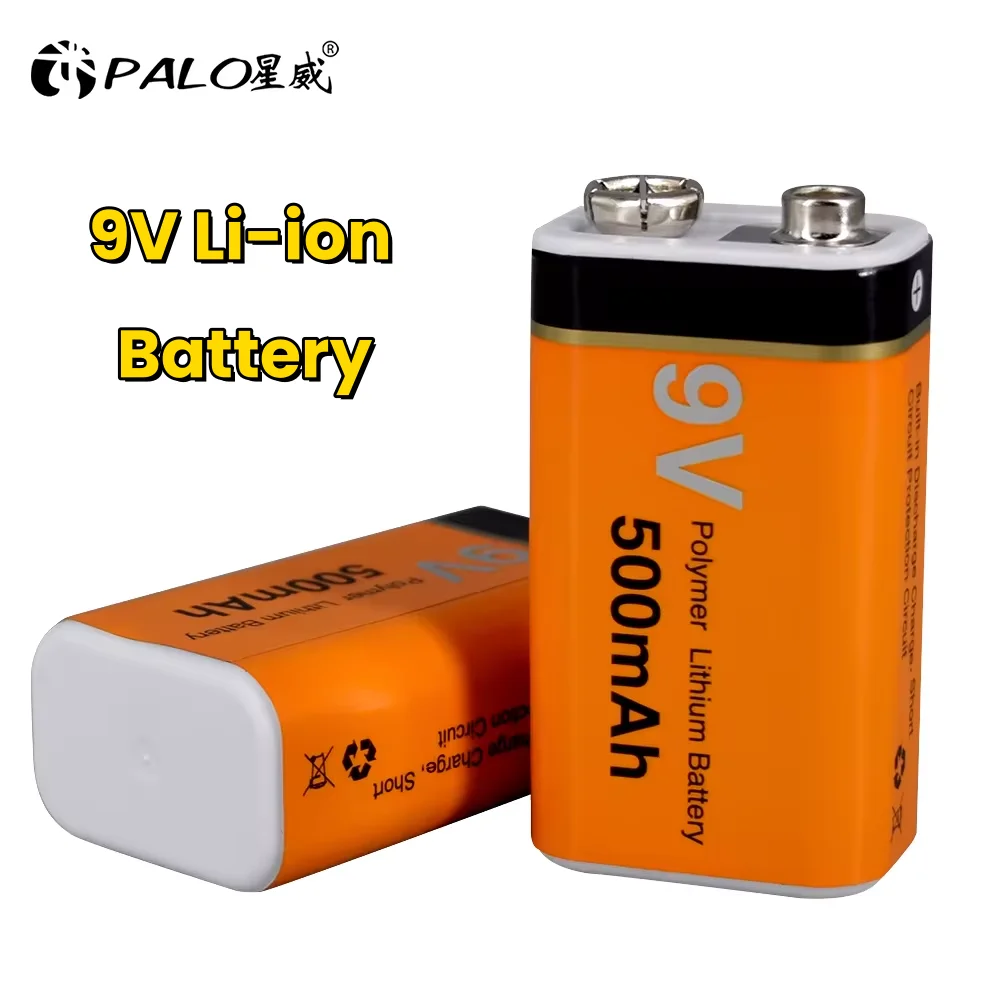 

PALO 9V Li-ion Battery 500mAh 9V Lithium Rechargeable Battery For Metal Detector Multimeter Smoke detector Wireless Microphone