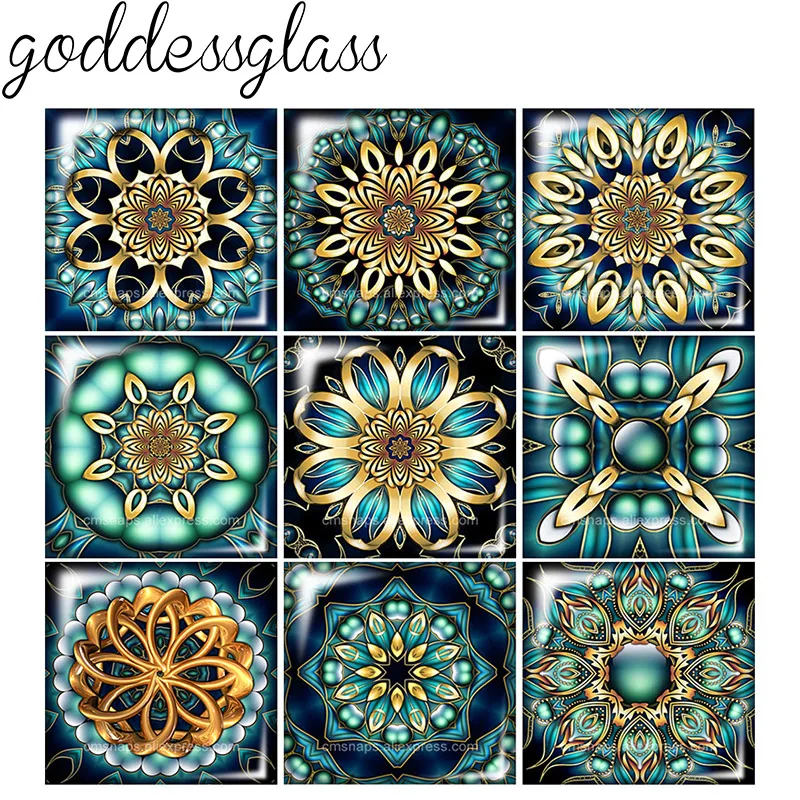 Vintage Flower style Patterns Blue Square 10pcs Photo 12mm/20mm/25mm/30mm photo glass cabochon flat back Making findings