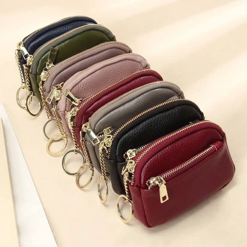 New Style Minimalist Mini Change Bag Women's Short Genuine Leather Storage Keychain Coin Bag Zipper Small Wallet