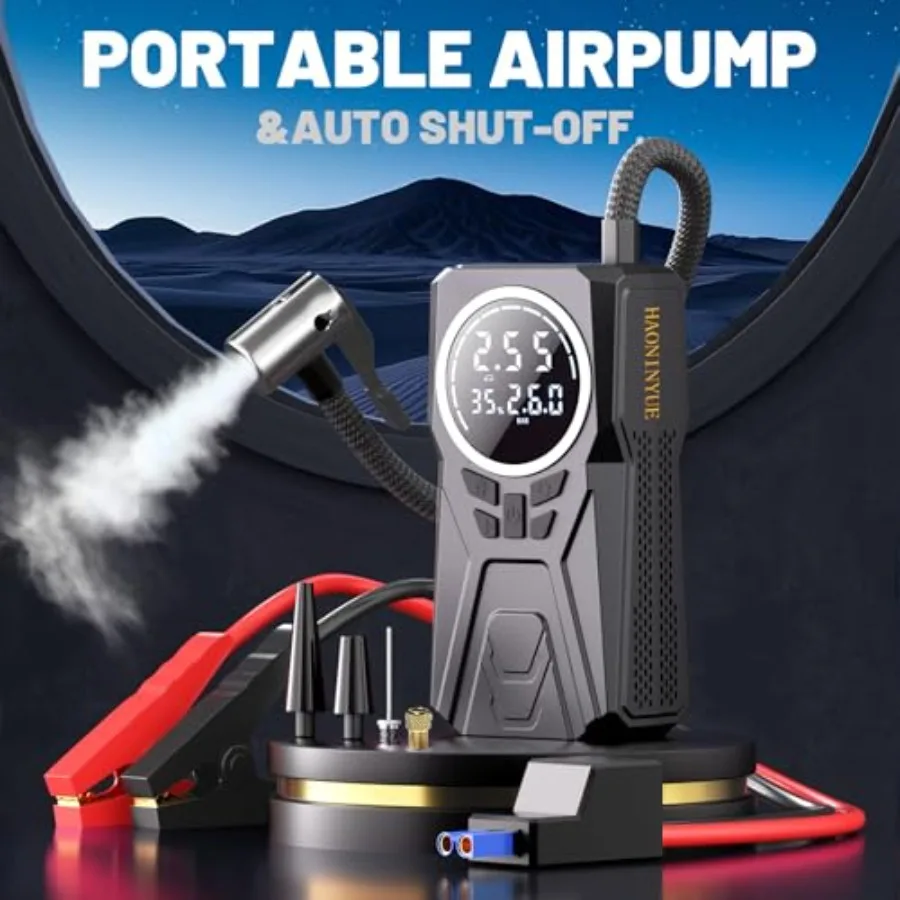 Car Jump Starter with Air Compressor 3000A Emergency Power Supply for Vehicle Battery Boost 150PSI Portable Tire Inflator Compa