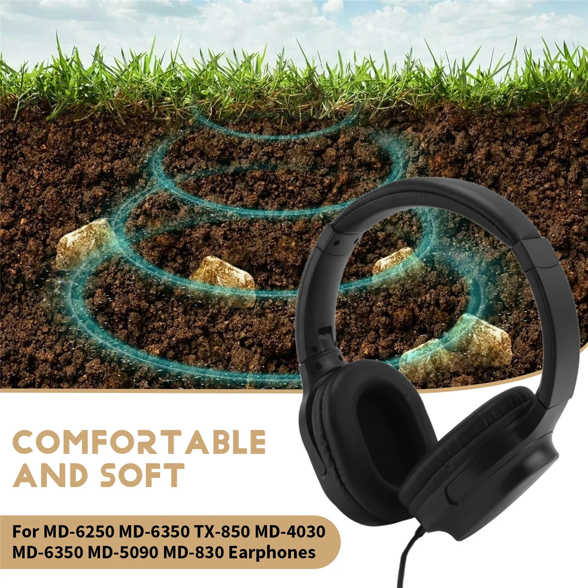 

SCLS Professional Metal Detector Headset Headphone for -6250 -6350 TX-850 -4030 -6350 -5090 -830 Earphones