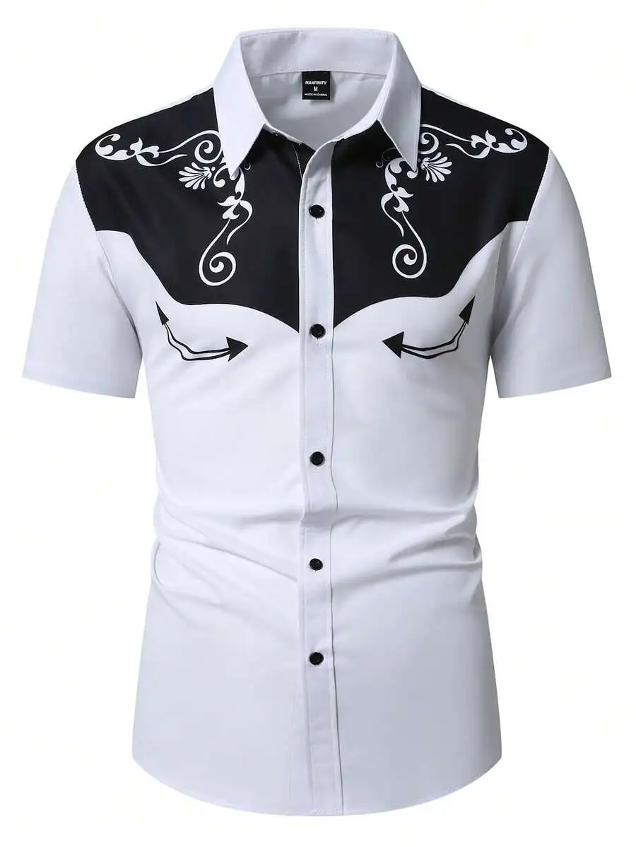 

Men's Western-Style Short Sleeve Shirt with Floral & Arrow Print