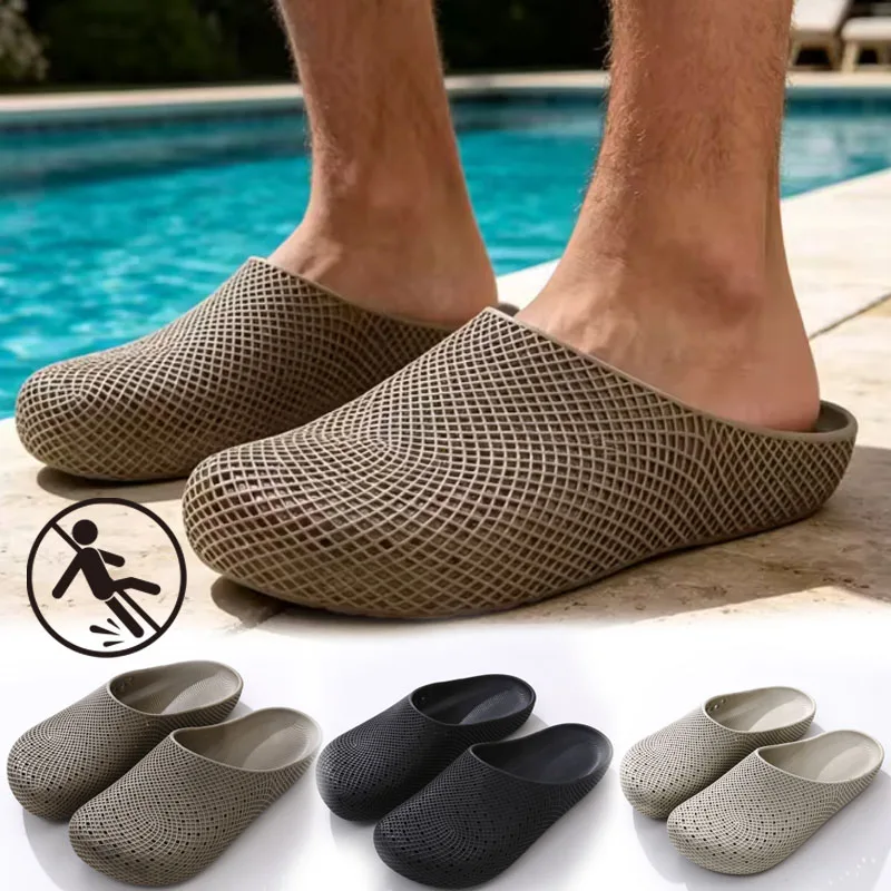 Breathable Anti-Slip Men's Sandals, Summer Outdoor Slip-On Clogs, Comfortable Half-Cover Shoes with Holes