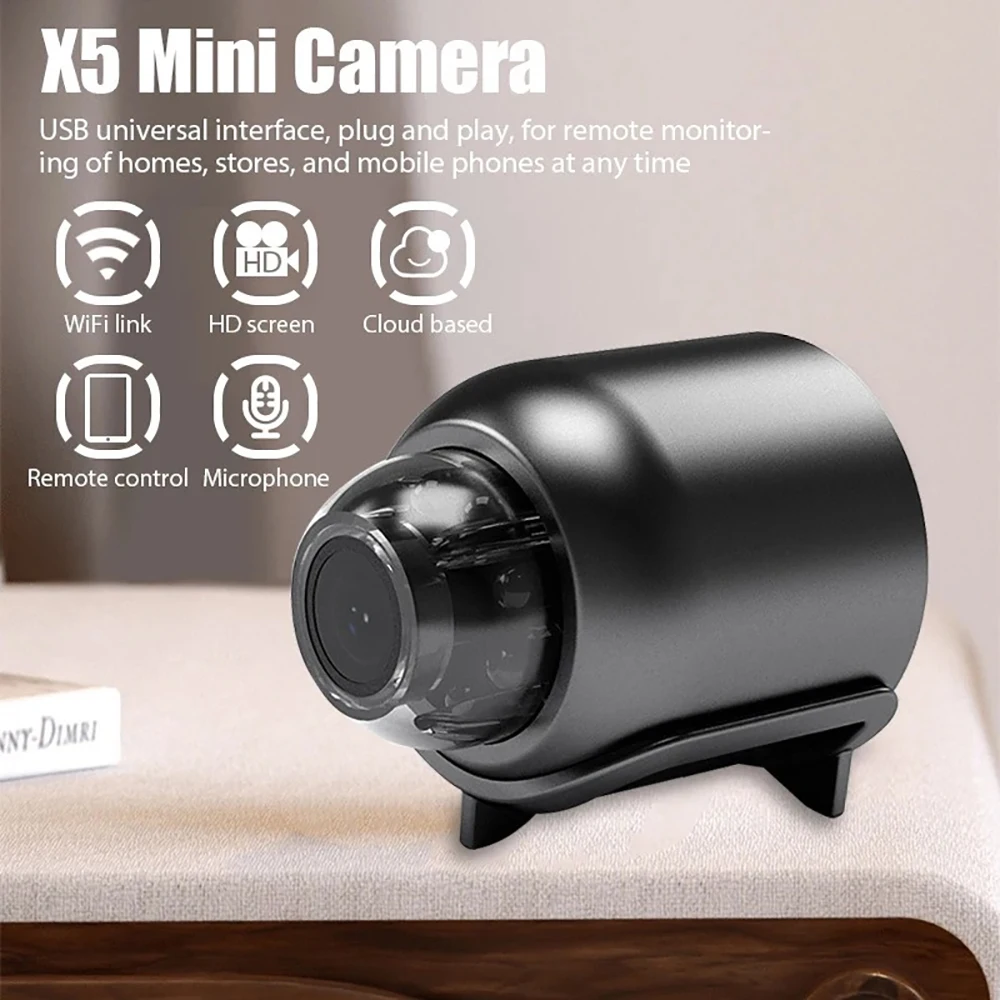 Wireless X5 Mini WiFi Camera 1080P HD Night Vision Remote APP View Wide Angle Audio Cam Home Office Car Baby Pet Security Camera