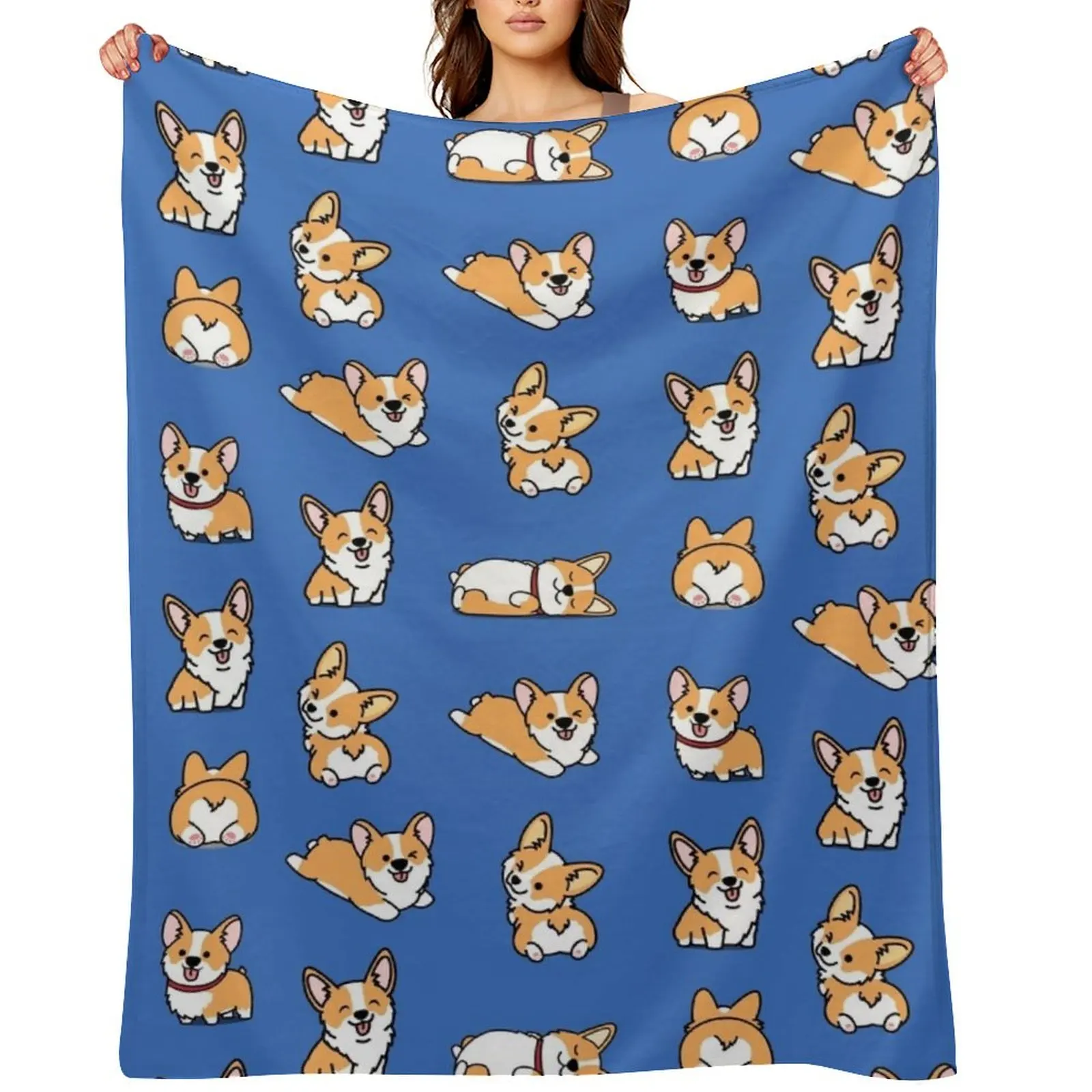 

Kawaii Corgi Throw Blanket Cute Picnic Custom Thermal Blankets