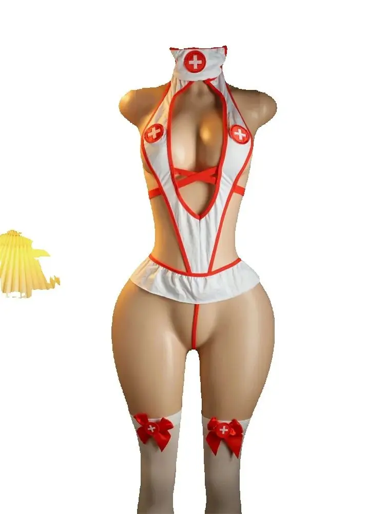 

Сексуальное женское белье медсестры + кепка медсестры + перекрестные чулки, комплект из 3 предметов, униформа горничной для косплея, нижнее белье, платье, сексуальное эротическое нижнее белье