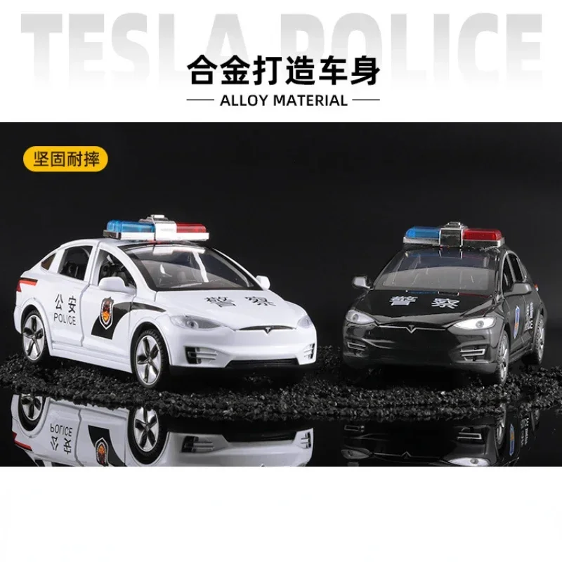 Coche de policía Tesla modelo X 1:32, modelo de aleación de Metal fundido a presión de alta simulación, colección de sonido y luz extraíble, juguetes para niños, regalos A714