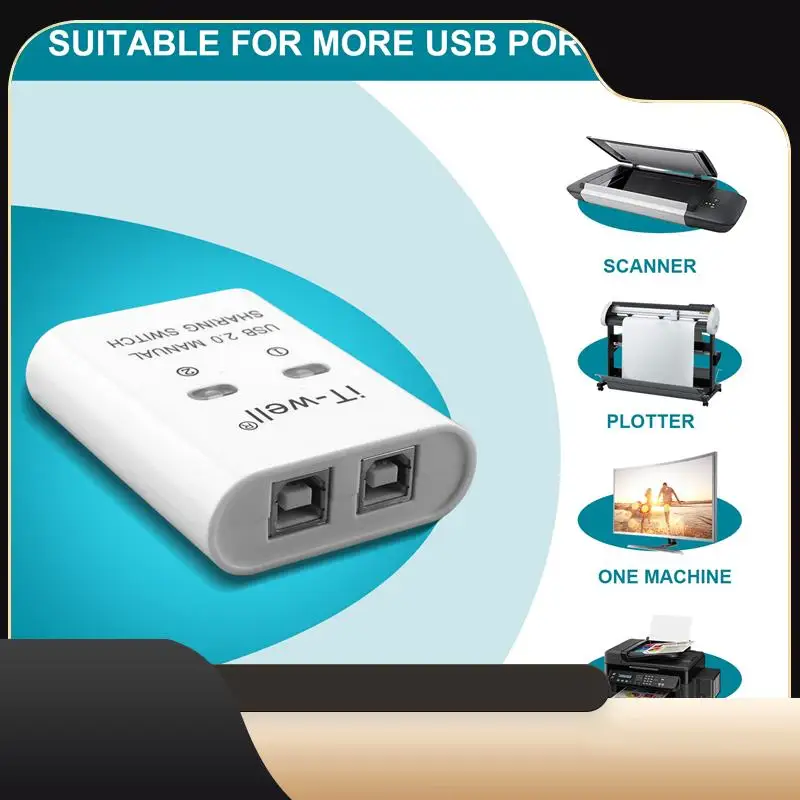 

IT-Well USB-устройство для совместного использования принтеров, устройство для совместного использования принтеров 2 в 1, 2-портовый преобразователь-разветвитель с ручным переключением Kvm-T44C