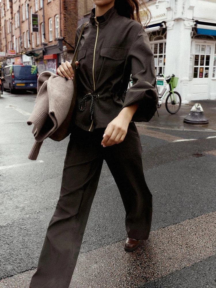 

Европейский и американский стиль, осенняя новая модная тенденция, темпераментная женская одежда, дизайн на молнии, универсальная куртка на шнуровке