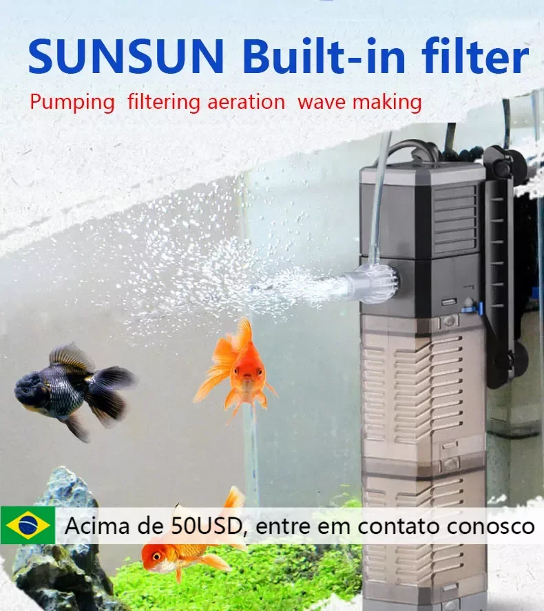 SUNSUN 4 In 1 Multi-function Aquarium Filter Internal Sponge Filter for Fish Tank Submersible Water Pump Wave Maker Air Aerator