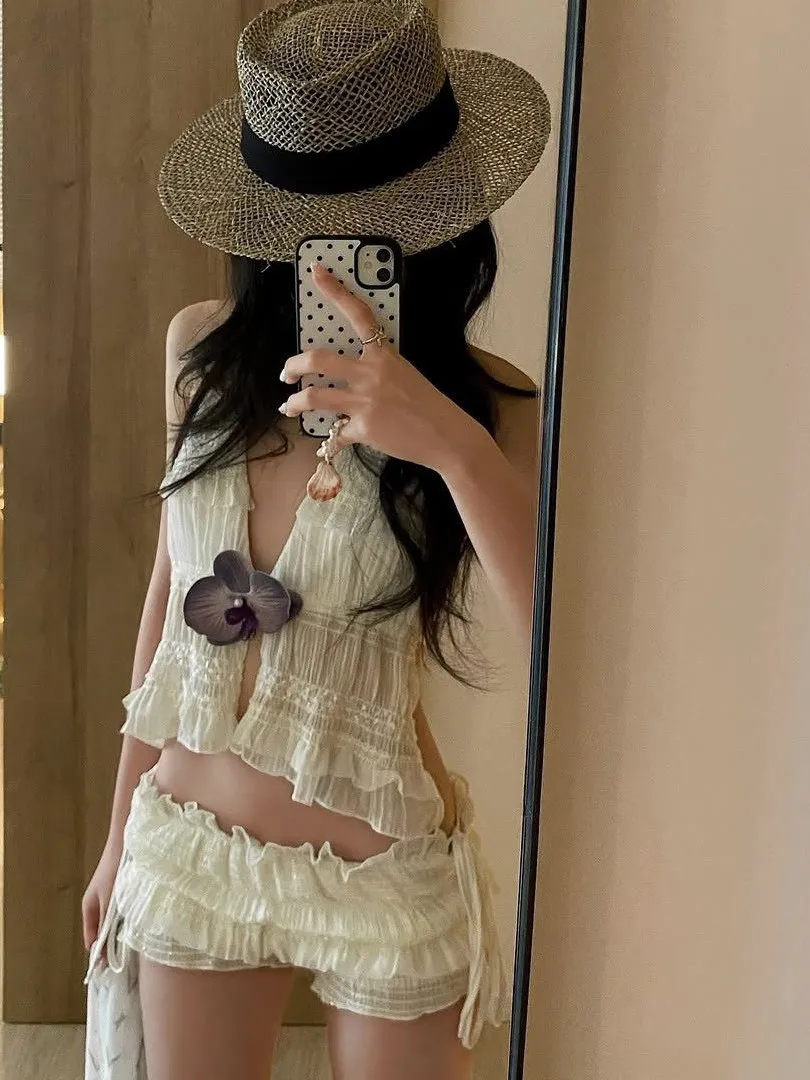 

New Holiday Style Pure Desire Girl Bikini Set Three Pieces Sexy Hanging Neck Separate Swimwear Thermal Spring Sensual Slimming