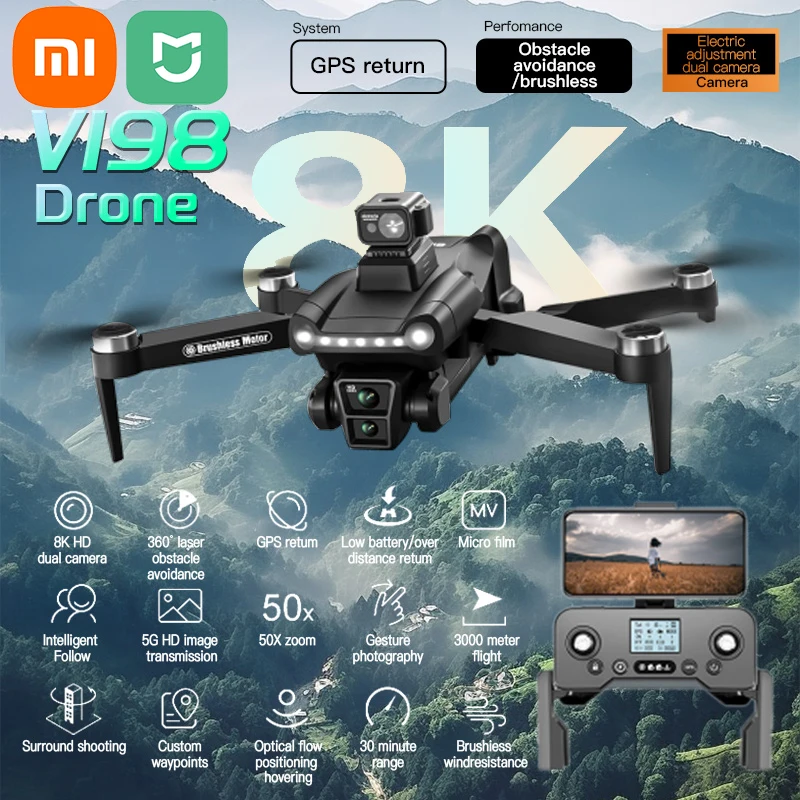 Xiaomi Mijia V198GPS Drone 8K Profesional FPV Brushless Laser obstacle avoidance Aerial Optical Foldable Quadcopter Mini Drone