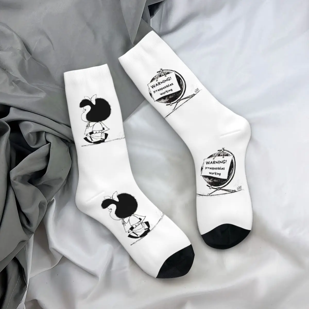 

Happy Funny Male Men Socks Harajuku Mafalda World Peace Sock Polyester Quino Comic Sport Women's Stockings Spring Autumn Winter