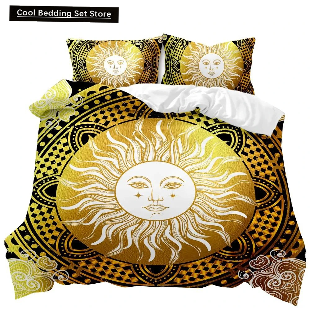 

Bohemian Duvet Cover Set Golden Sun Twin Bedding Set Boho Style for Teens Adults Double Queen King Size Polyester Qulit Cover