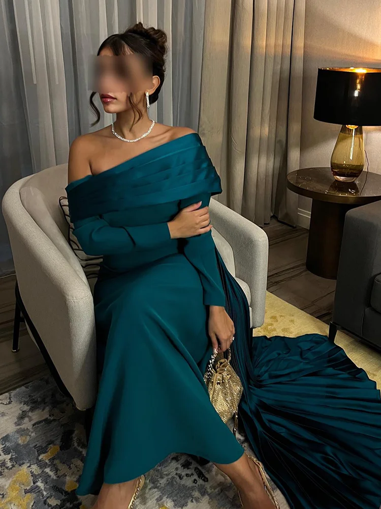 Jirocum Elegant Off Shoulder Prom Dress Women's Satin Mermaid Party Evening Gown Draped Custom 2024 New Formal Occasion Gowns