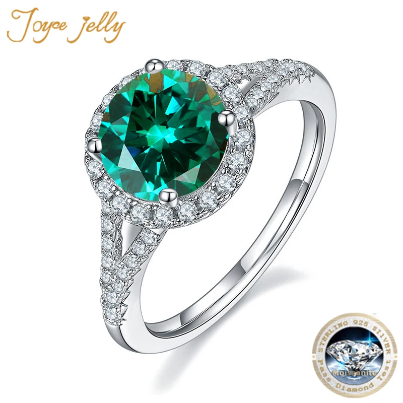 

Joycejelly 100% 925 Sterling Silver ring with 1ct green Moissanite gemstones wedding party fine jewerly gift Diamond Test Pass