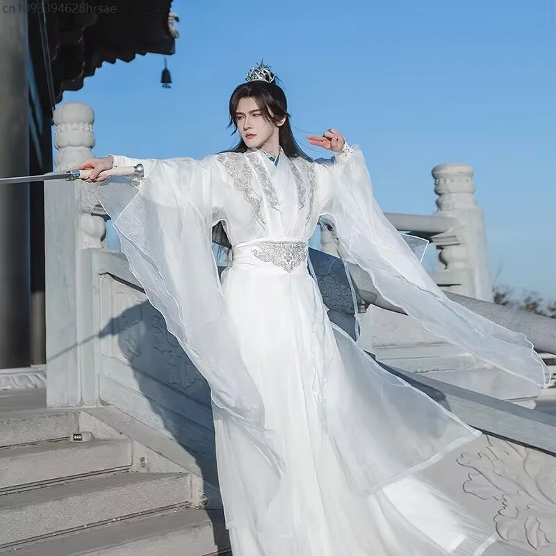 

Hanfu Men Chinese Ancient Traditional White-Blue Hanfu Costume Male Cosplay Costume Hanfu Suits Women Plus Size