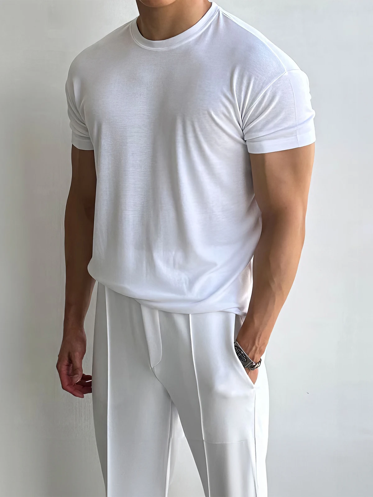 

Мужская летняя футболка Davidme White Slim Fit с коротким рукавом, облегающая, спортивная, дышащая, с круглым вырезом, повседневная
