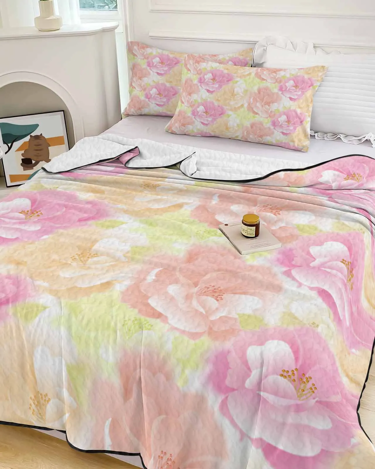 

Colorful Floral Rose Texture Summer Cooling Quilt Air Condition Blanket Comfortable Lightweight Bedroom Thin Quilt