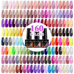 MEET ACROSS 80/20Pcs Glitter Color Gel Nail Polish Set Sparkly Semi Permanent Hybrid Nail Art Varnish Zestawy do manicure do paznokci