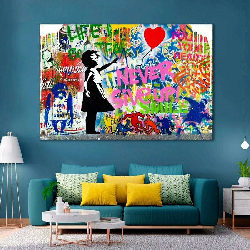 Street Graffiti Ary Love Oil Painting Living Room Bedroom Mural Canvas Decorative Wall Painting Abstract Banksy Poster and Print