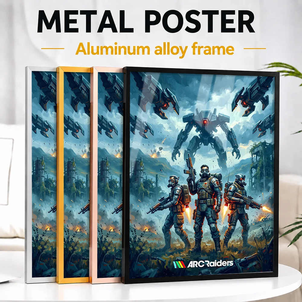 ARC Raiders Soldiers Facing Giant Mech Framed Metal Print Personalized Painting Style Wall Art For Bedroom And Computer Room