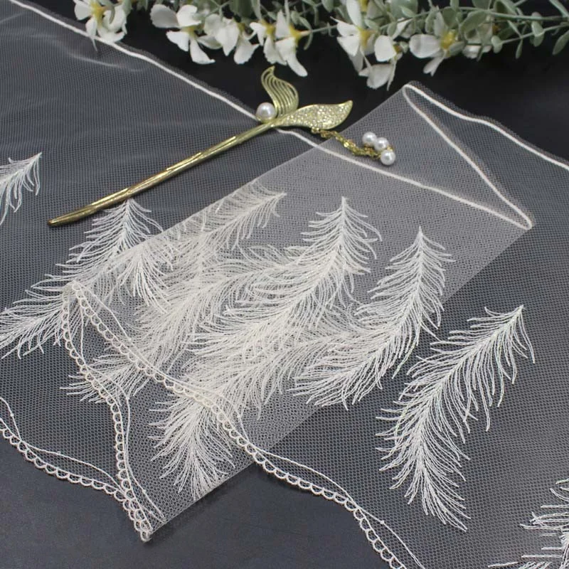 Feather Embroidery Lace Multi Color Mesh Antique Style Single Side With Gold Thread Feather Curtains Sofa Cushions Accessories