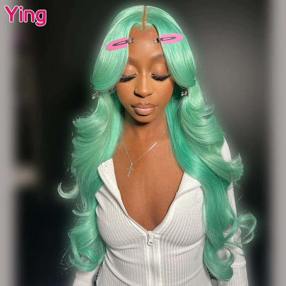 

Ying Hair Lake Green Colored Body Wave Peruvian Remy 13x6 Lace Front Human Hair Wigs Blonde 13x4 Lace Frontal Wig PrePlucked