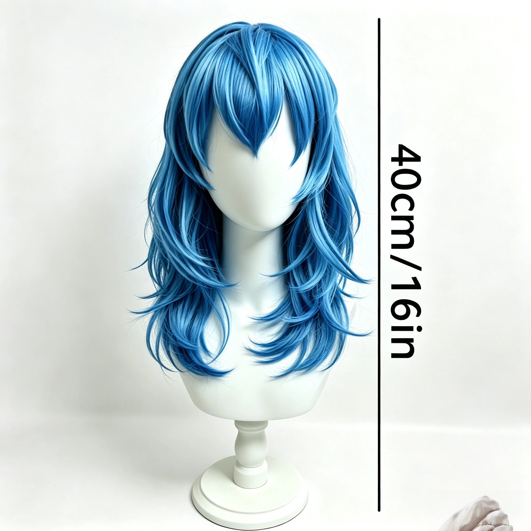 Artificial Medium-Length Straight Blue Salic Cosplay Hairstyle with Bangs, Birthdays, Role-Playing Synthetic Wig