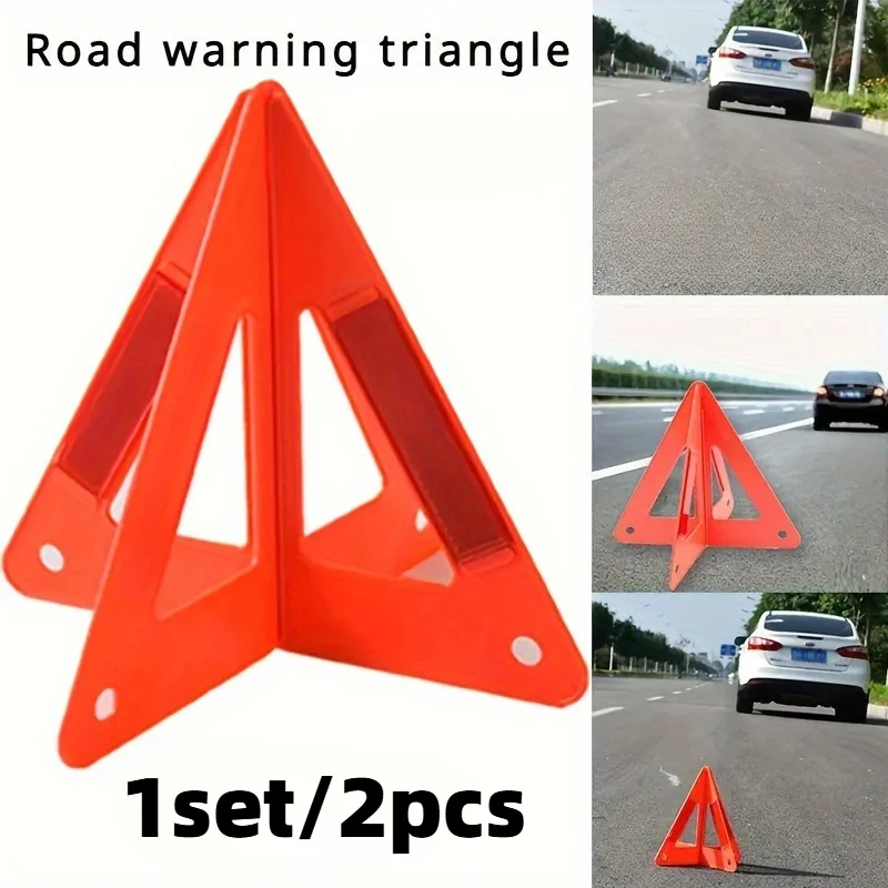 

1set/2pcs High Visibility Reflective Warning Triangle.Car Emergency Safety Tool Durable Plastic Roadside Breakdown Warning Kit.