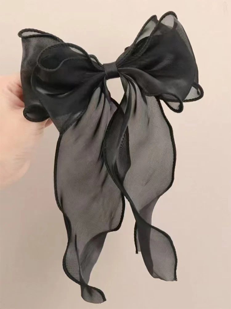 

Black Organza Bow Fluttering Ribbon Hair Clips for Women French Female Headdress Large Hair Clips Girl Hair Accessories Hairgrip