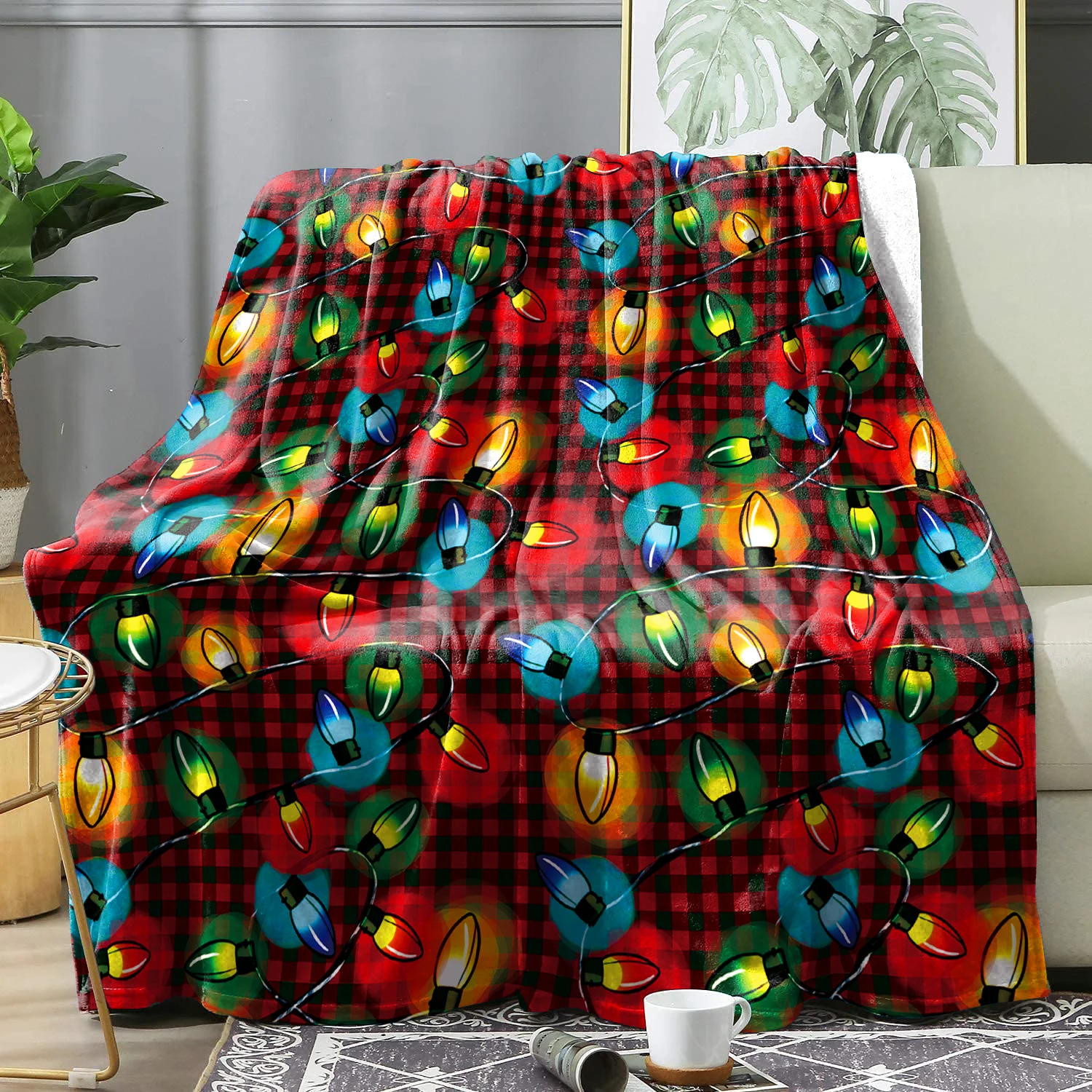 Christmas Red Plaid Winter Blanket Bedspreads Warm Soft Flannel Throw Blanket Decorative Home Bedding Blanket Cover Holiday Gift