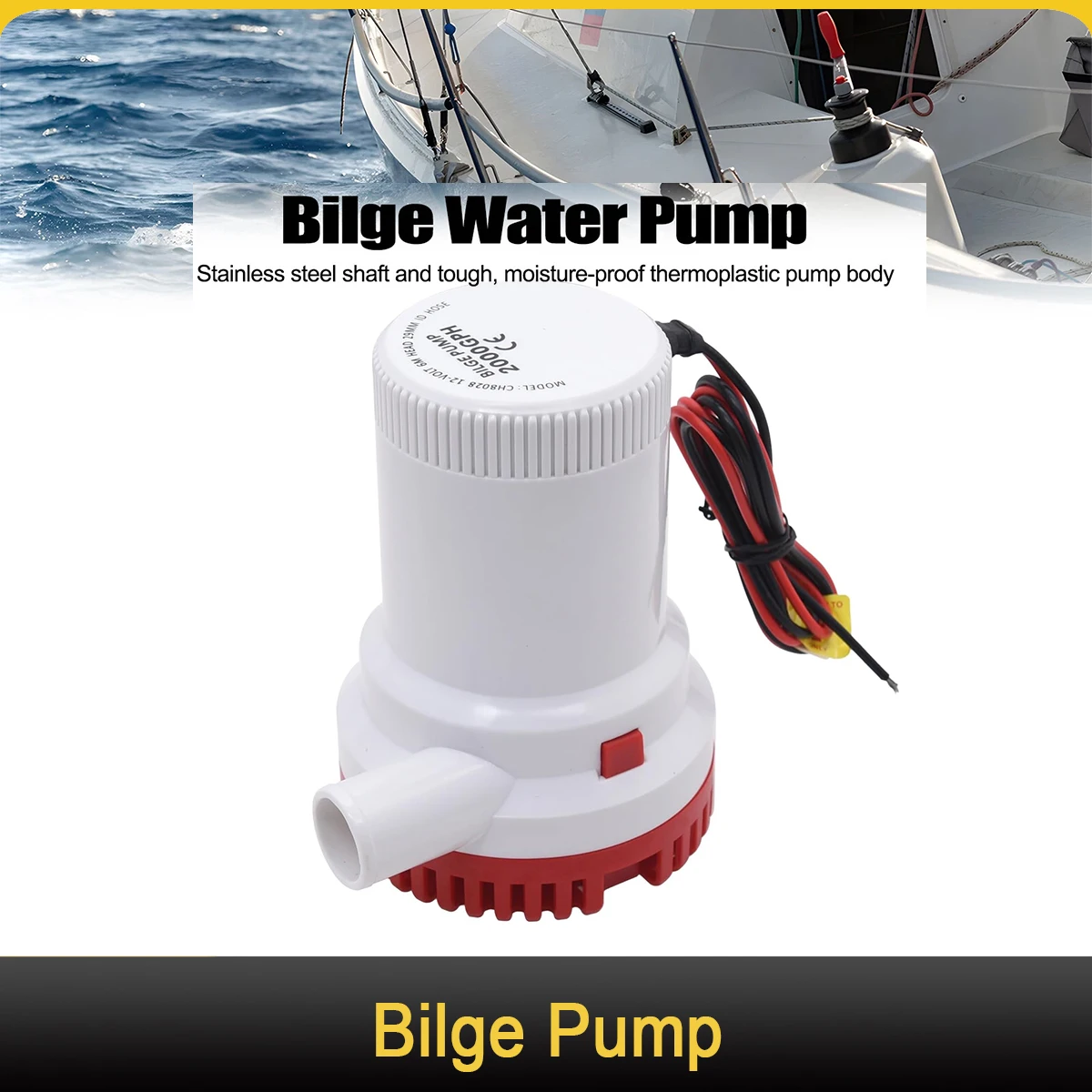 

Трюмный насос 12 В, 2000 галлонов в час, электрический трюмный насос 1-1/8 дюйма (29 мм), погружной водяной насос для лодок, морских яхт, прудов, бассейнов