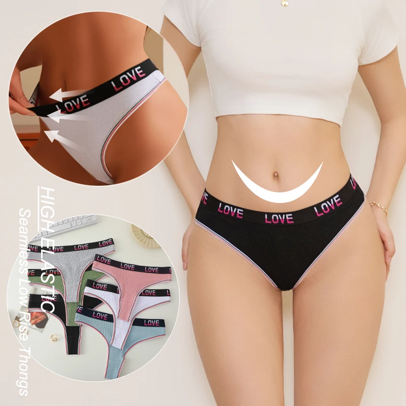 ks/sada dámských bavlněných tang, sexy nízký pas, tanga s T-back, žebrované pohodlné dámské spodní prádlo, dámské sexy tangá, velikost S-XL - náhled 3