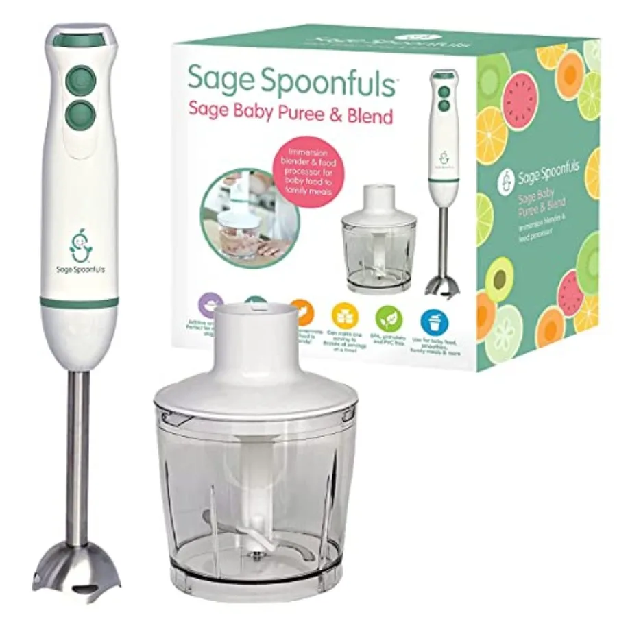 

Погружной блендер Sage Spoonfuls Maker с насадками из нержавеющей стали, пригодными для мытья в посудомоечной машине, для приготовления еды и первого прикорма - белый