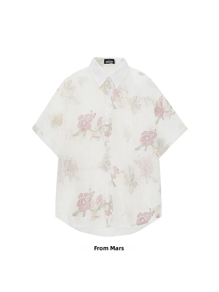 

Рубашка свободного кроя с коротким рукавом, винтажный принт, шикарная летняя рубашка для подростков, модная повседневная рубашка с цветочным узором.