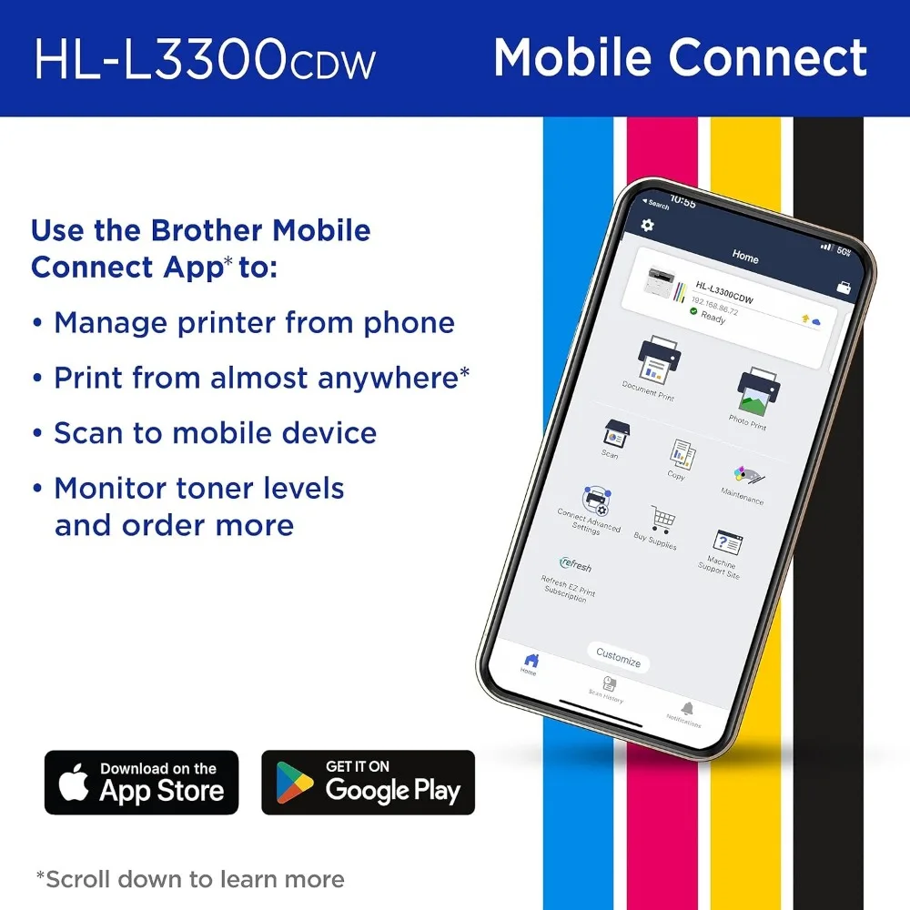 HL-L3300CDW Wireless Digital Color Multi-Function Printer with Laser Quality Output, Copy & Scan, Duplex, Mobile | Includes