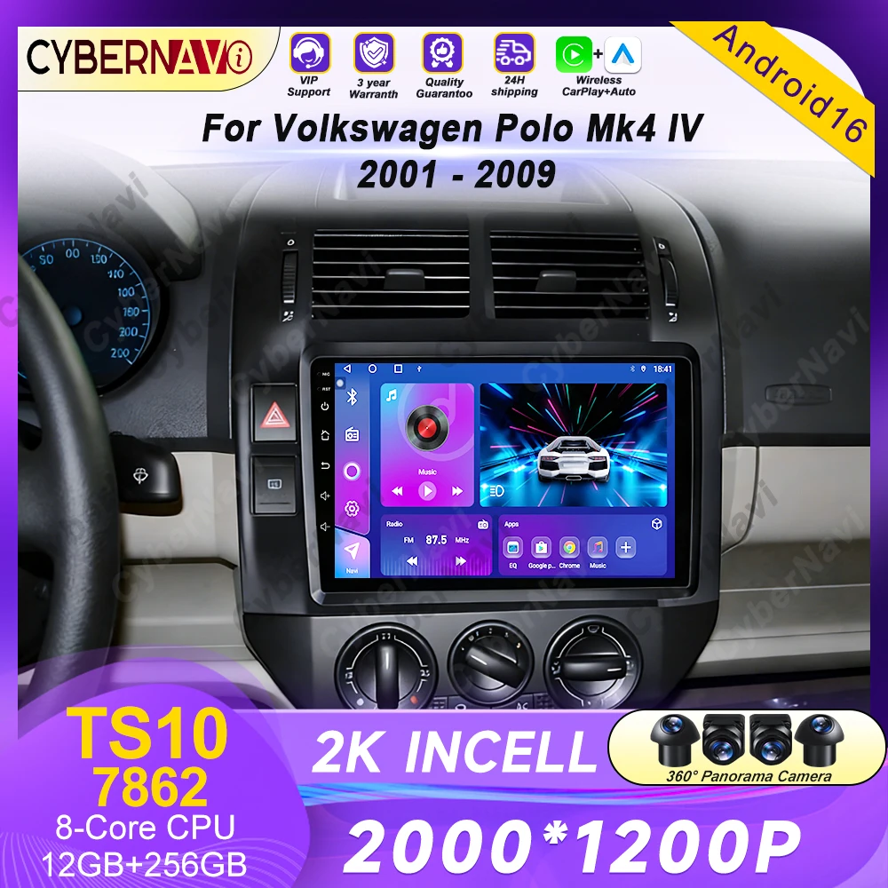 

For Volkswagen VW Polo MK4 6Q 9N 9N3 2004- 2009 Car Radio Android Auto Multimedia Video Player GPS Carplay BT QLED Screen Stereo