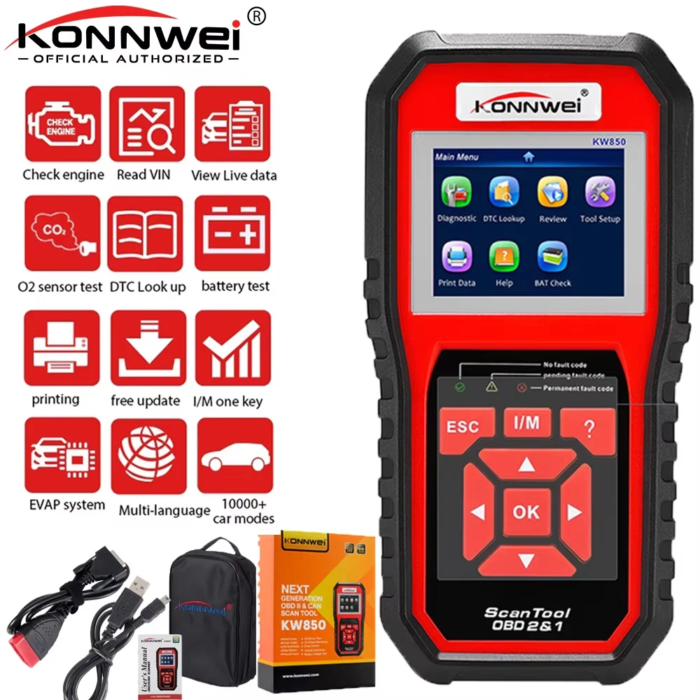 KONNWEI KW850 OBD2 Scanner Auto Engine Diagnostic Handheld Code Reader DTC Lookup 2.8