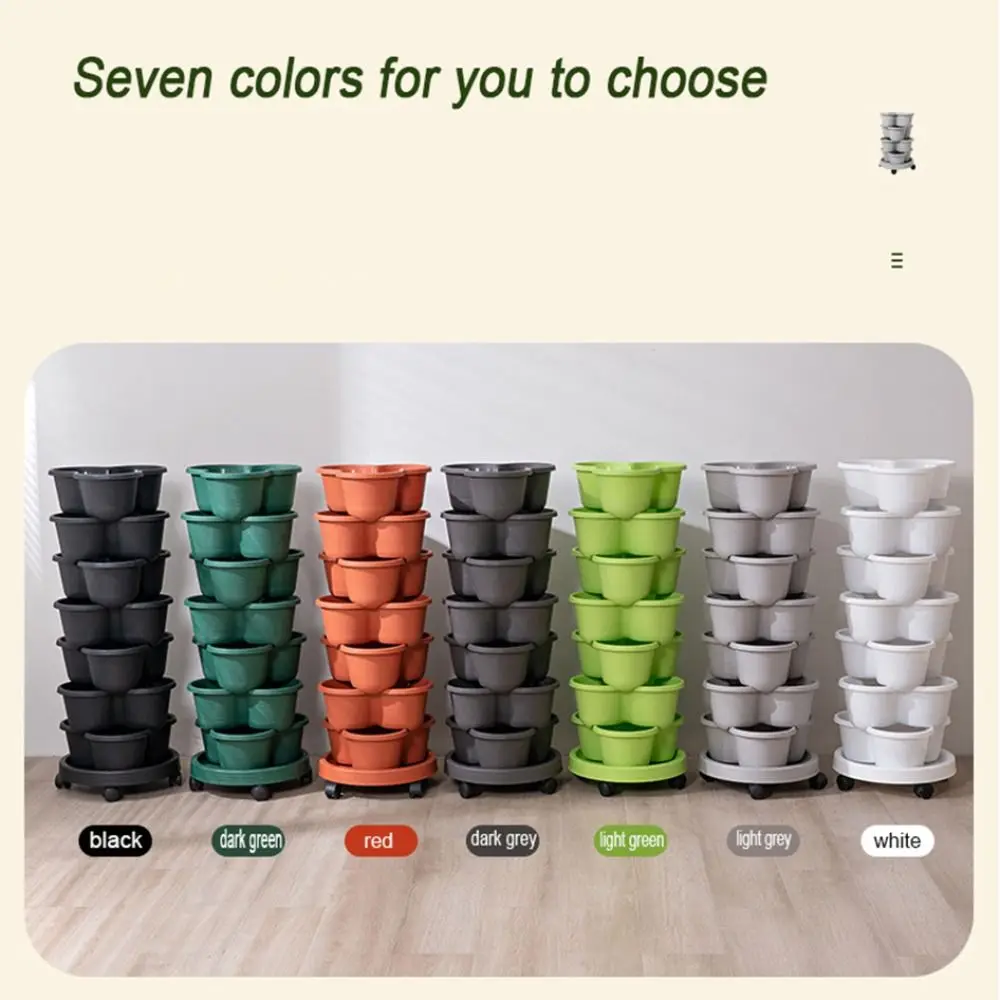 New Vertical Tower Stackable FlowerPot Plastic Multi-layer Flower Pot with Movable Casters Strawberry Planter Tower Home Garden