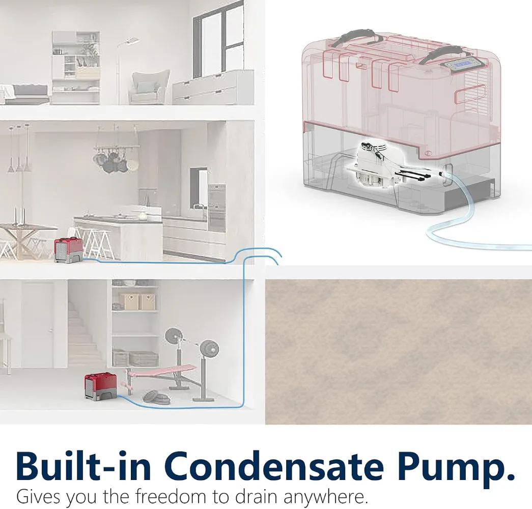 Commercial Dehumidifier with Pump Drain Hose 180 Pint Large Capacity Crawl Space Dehumidifier for Water Damage Restoration