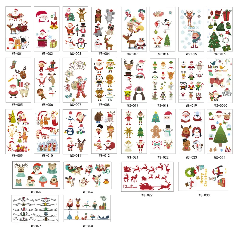 30Pcs Cartoon Christmas Temporary Tattoo Stickers Ghost Santa Claus Children Tattoo For Kid Winter Elements Waterproof Tattoo