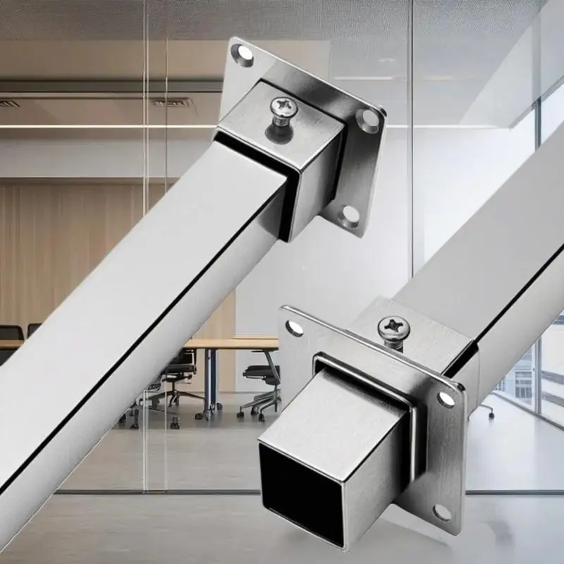 1Sets Flange Base Stainless Steel Square Tube Connector Tube Outer Dia. 25/30/35mm Elbow Corner Joint Fence Rail Clamps