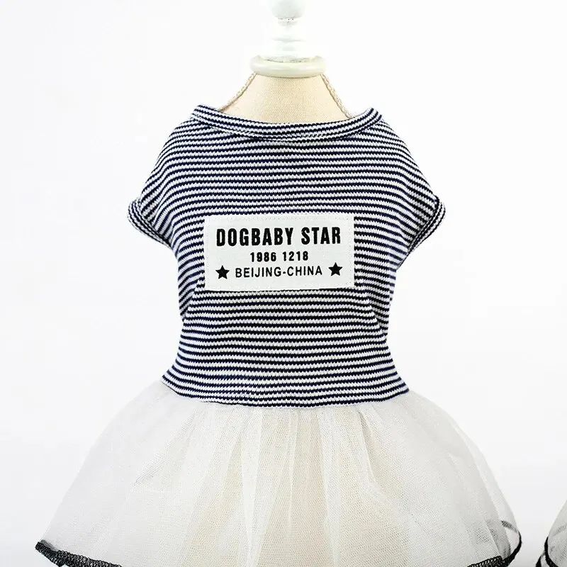 Pet Clothes Cotton Material Dog Clothes Teddy Dog Pet Clothes Summer Dress Korean Style Striped Skirt