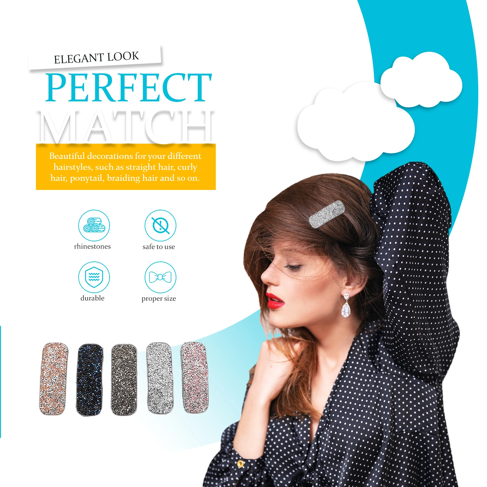 

5pcs Rhinestone Hair Clips Full Diamond Crystal Accessories Bridal Barrettes Decorative Pins Elegant Hairstyles Wedding